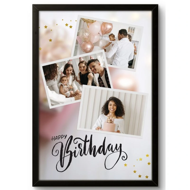 Elegant Black Birthday Photo Frame with Golden Stars and Balloons (7) Elegant Black Birthday Photo Frame with Golden Stars and Balloons - Perfect for Personalized Birthday Gifts - - Image 1